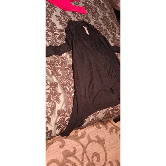 Chico's Size 3 black open drape front asymmetrical hem long sleeve cardigan - Picture 1 of 5